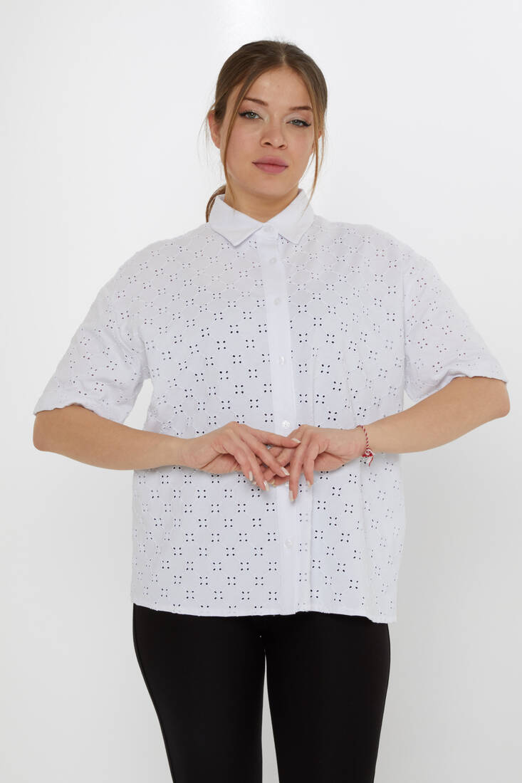KAZEE - Kadın Gömlek Delik Detaylı Ekru - 20505 | KAZEE KAZEE - Kadın Gömlek Delik Detaylı Ekru - 20505 | KAZEE
