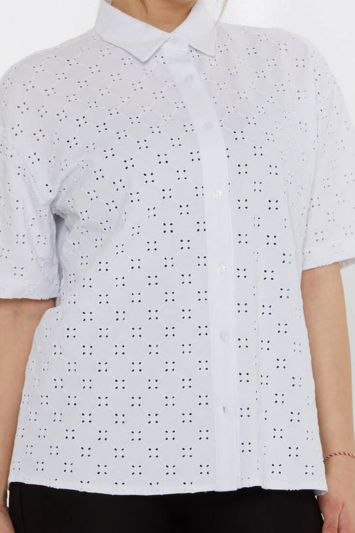 Kadın Gömlek Delik Detaylı Ekru - 20505 | KAZEE Kadın Gömlek Delik Detaylı Ekru - 20505 | KAZEE