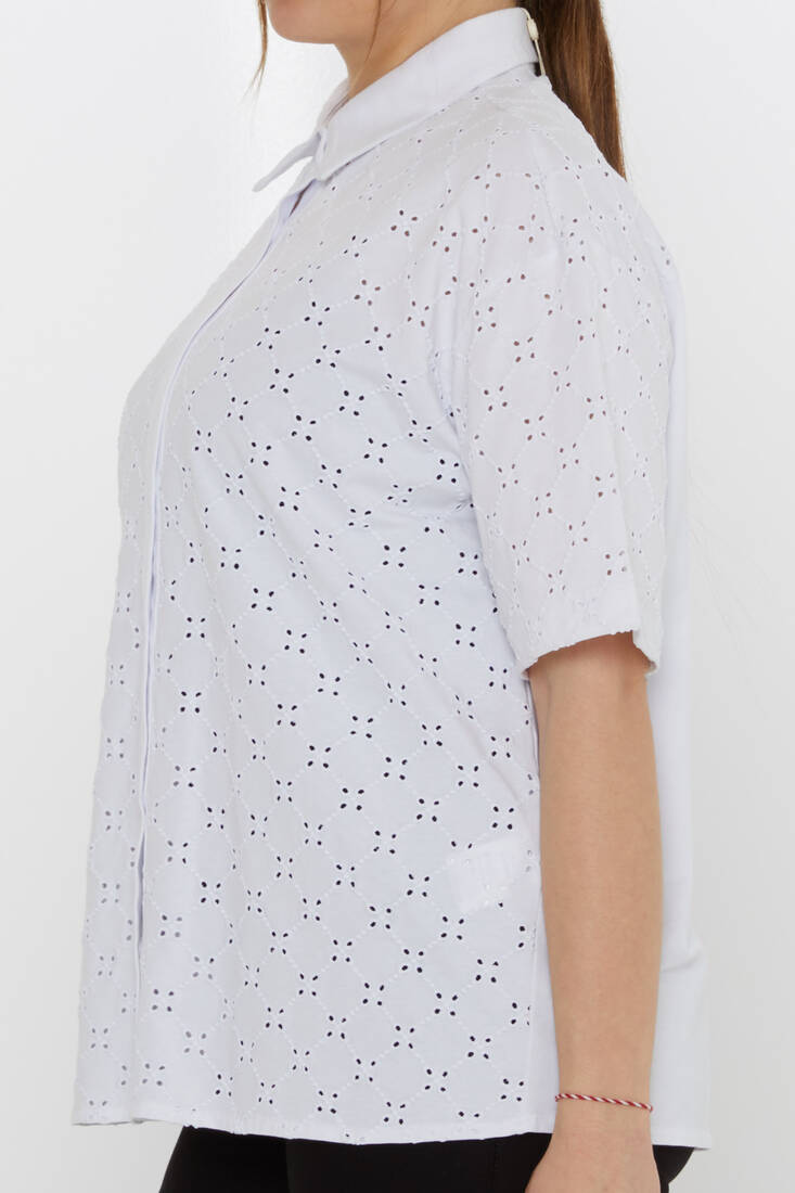 Kadın Gömlek Delik Detaylı Ekru - 20505 | KAZEE Kadın Gömlek Delik Detaylı Ekru - 20505 | KAZEE