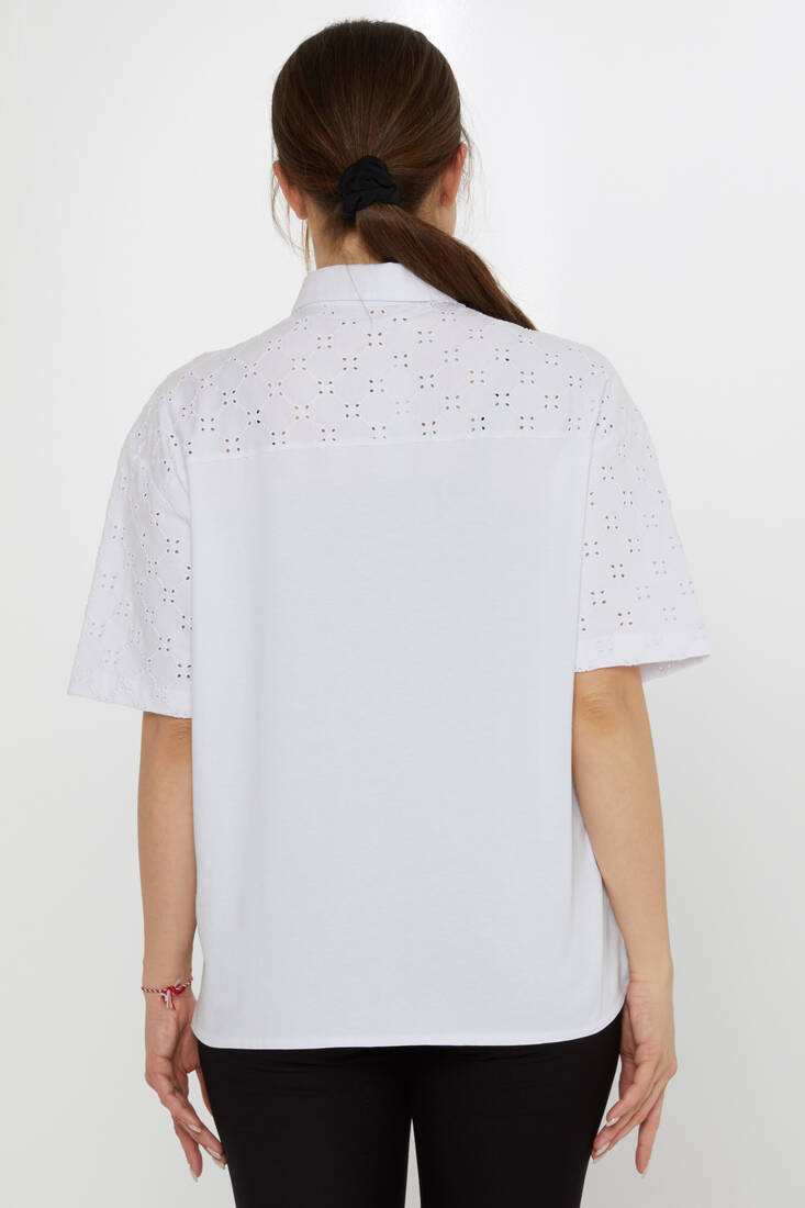 Kadın Gömlek Delik Detaylı Ekru - 20505 | KAZEE Kadın Gömlek Delik Detaylı Ekru - 20505 | KAZEE