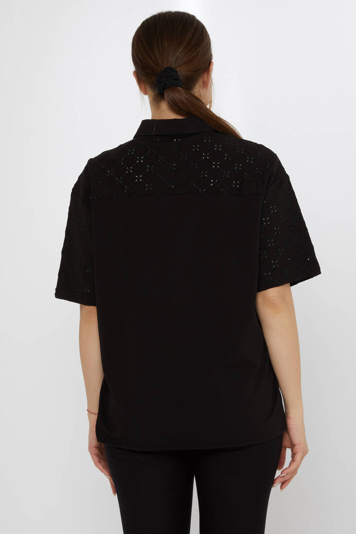 Kadın Gömlek Delik Detaylı Siyah - 20505 | KAZEE Kadın Gömlek Delik Detaylı Siyah - 20505 | KAZEE