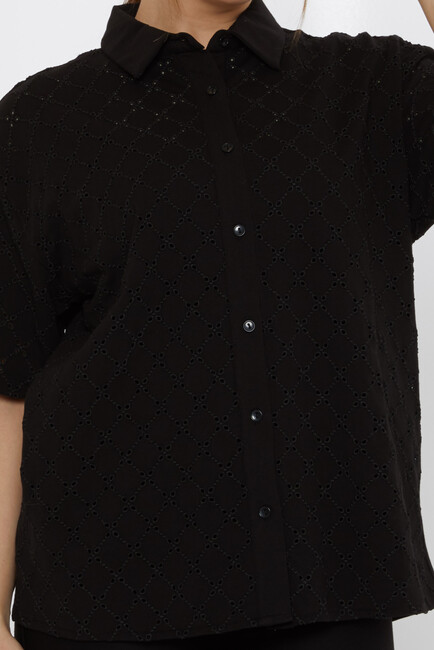 Kadın Gömlek Delik Detaylı Siyah - 20505 | KAZEE - Thumbnail