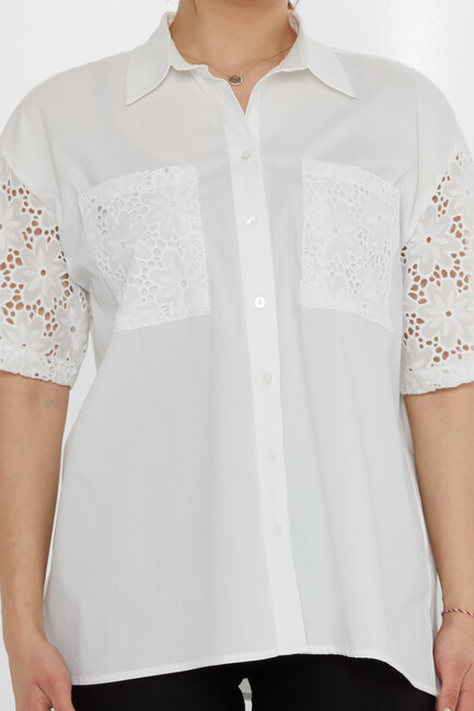 Kadın Gömlek Kolları Dantel Detaylı Ekru - 20498 | KAZEE - Thumbnail
