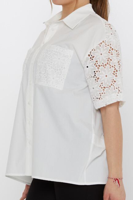 Kadın Gömlek Kolları Dantel Detaylı Ekru - 20498 | KAZEE - Thumbnail
