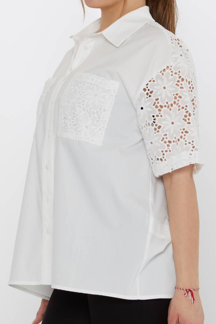 Kadın Gömlek Kolları Dantel Detaylı Ekru - 20498 | KAZEE Kadın Gömlek Kolları Dantel Detaylı Ekru - 20498 | KAZEE