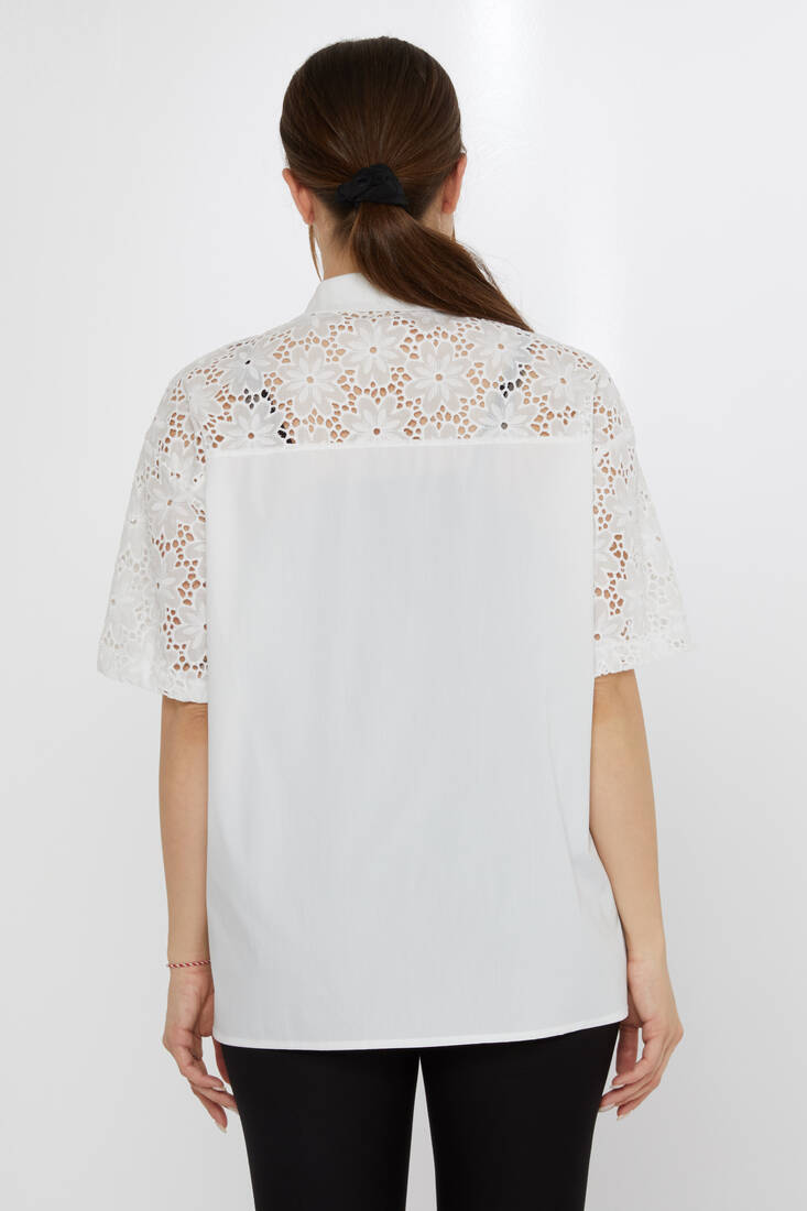 Kadın Gömlek Kolları Dantel Detaylı Ekru - 20498 | KAZEE Kadın Gömlek Kolları Dantel Detaylı Ekru - 20498 | KAZEE