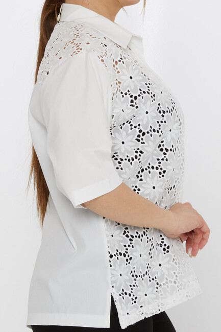 Kadın Gömlek Nakışlı Ekru - 20499 | KAZEE - Thumbnail
