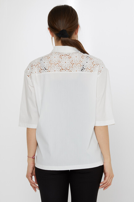 Kadın Gömlek Nakışlı Ekru - 20499 | KAZEE - Thumbnail