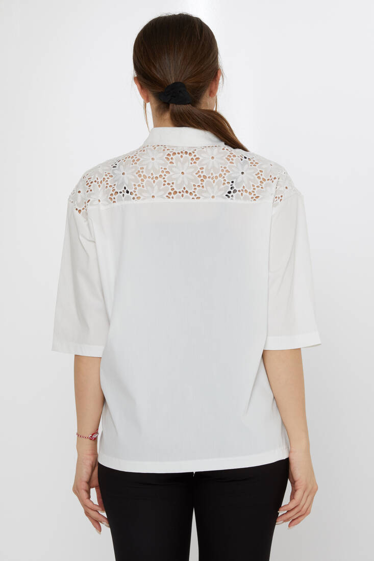 Kadın Gömlek Nakışlı Ekru - 20499 | KAZEE