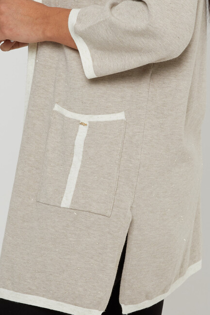 Kadın Hırka Simli Cep Detaylı Bej - 31067 | KAZEE - Thumbnail