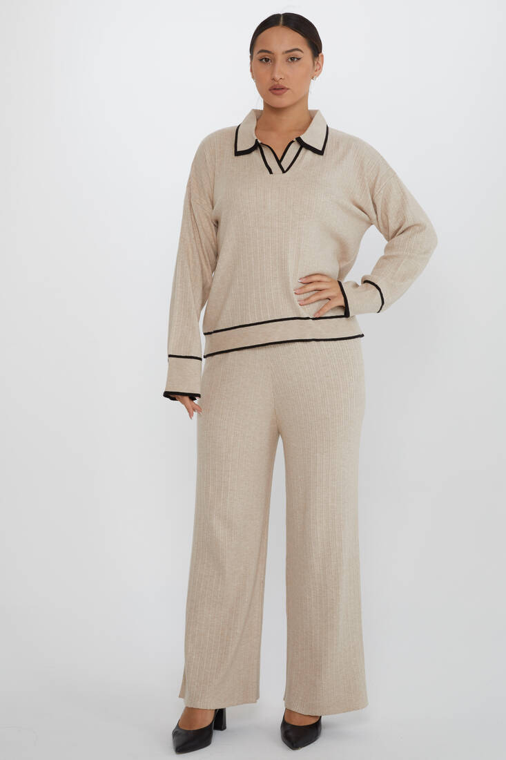 Kadın İkili Takım Çizgili Bej - 31233 | KAZEE Kadın İkili Takım Çizgili Bej - 31233 | KAZEE