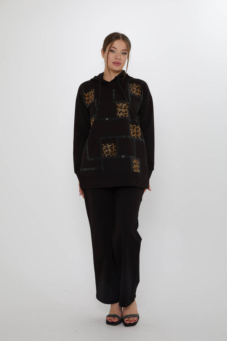Kadın İkili Takım Leopar Desenli Siyah - 17899 | KAZEE