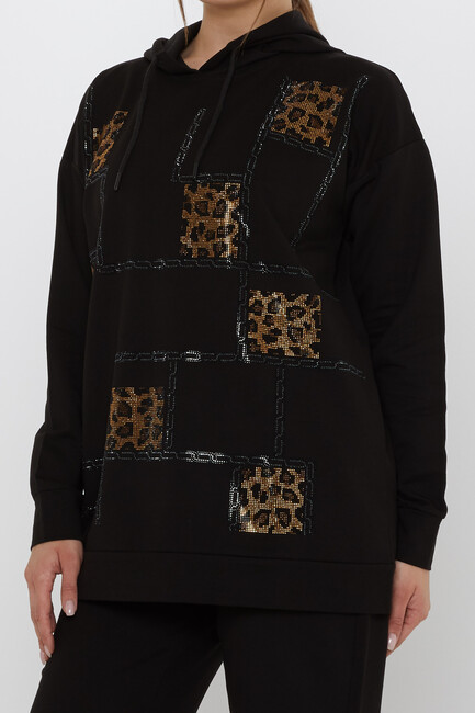 Kadın İkili Takım Leopar Desenli Siyah - 17899 | KAZEE - Thumbnail