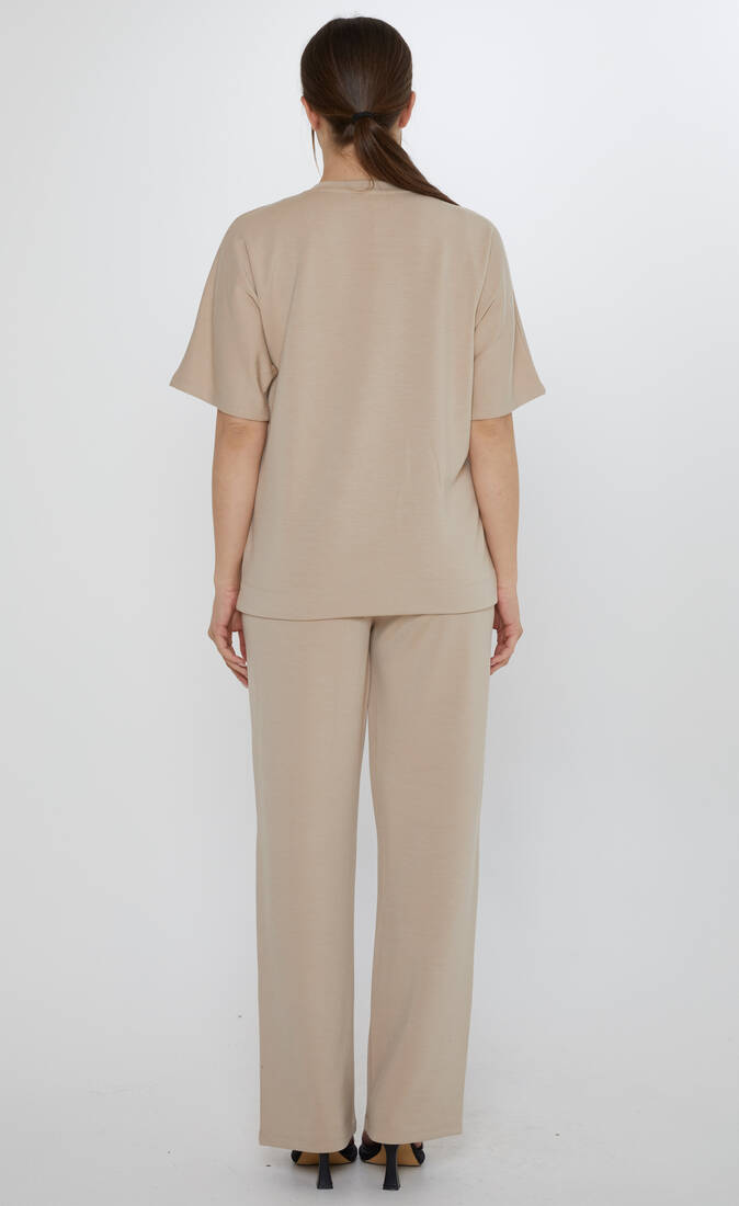 Kadın İkili Takım Taş Detaylı Bej - 17893 | KAZEE Kadın İkili Takım Taş Detaylı Bej - 17893 | KAZEE