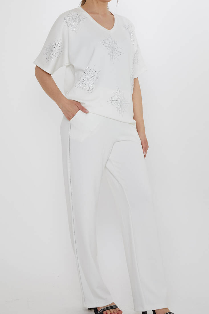 Kadın İkili Takım Taş Detaylı Ekru - 17893 | KAZEE Kadın İkili Takım Taş Detaylı Ekru - 17893 | KAZEE
