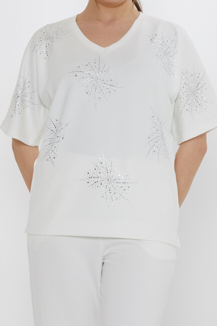 Kadın İkili Takım Taş Detaylı Ekru - 17893 | KAZEE - Thumbnail