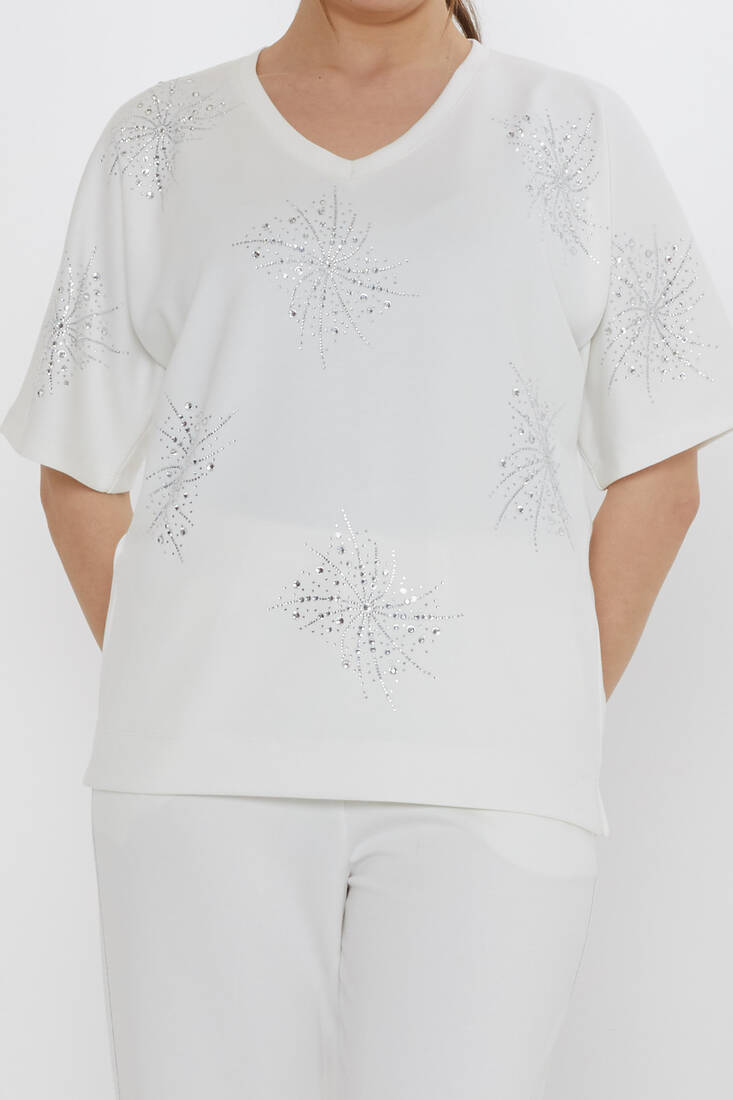 Kadın İkili Takım Taş Detaylı Ekru - 17893 | KAZEE Kadın İkili Takım Taş Detaylı Ekru - 17893 | KAZEE