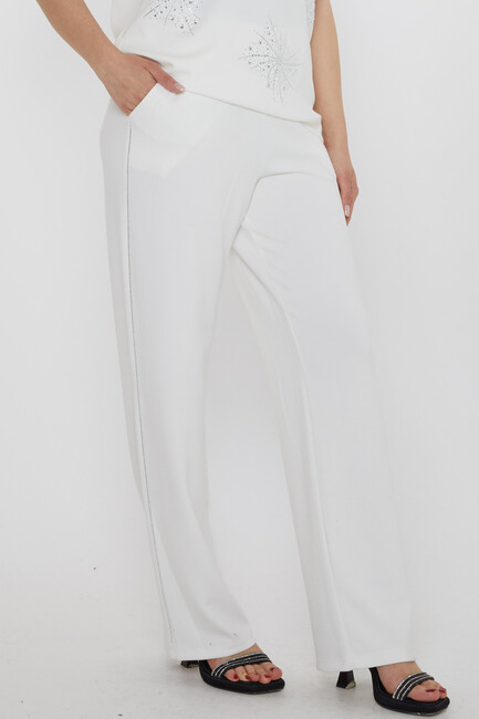 Kadın İkili Takım Taş Detaylı Ekru - 17893 | KAZEE - Thumbnail