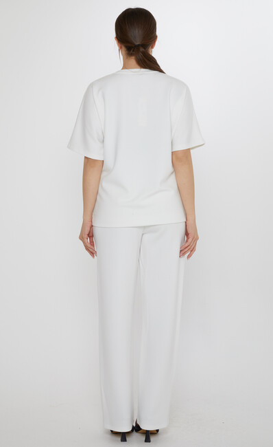 Kadın İkili Takım Taş Detaylı Ekru - 17893 | KAZEE - Thumbnail