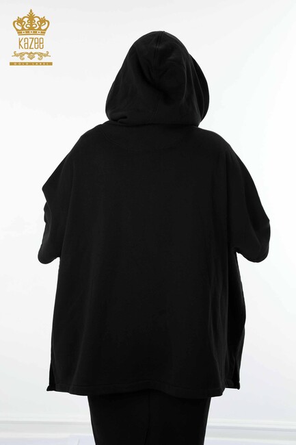 Kadın Panço Taş İşlemeli Siyah - 17360 | KAZEE - Thumbnail