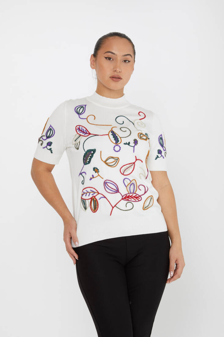 Kazee - Kadın Triko Amerikan Model Nakışlı Ekru - 15844 | KAZEE Kazee - Kadın Triko Amerikan Model Nakışlı Ekru - 15844 | KAZEE