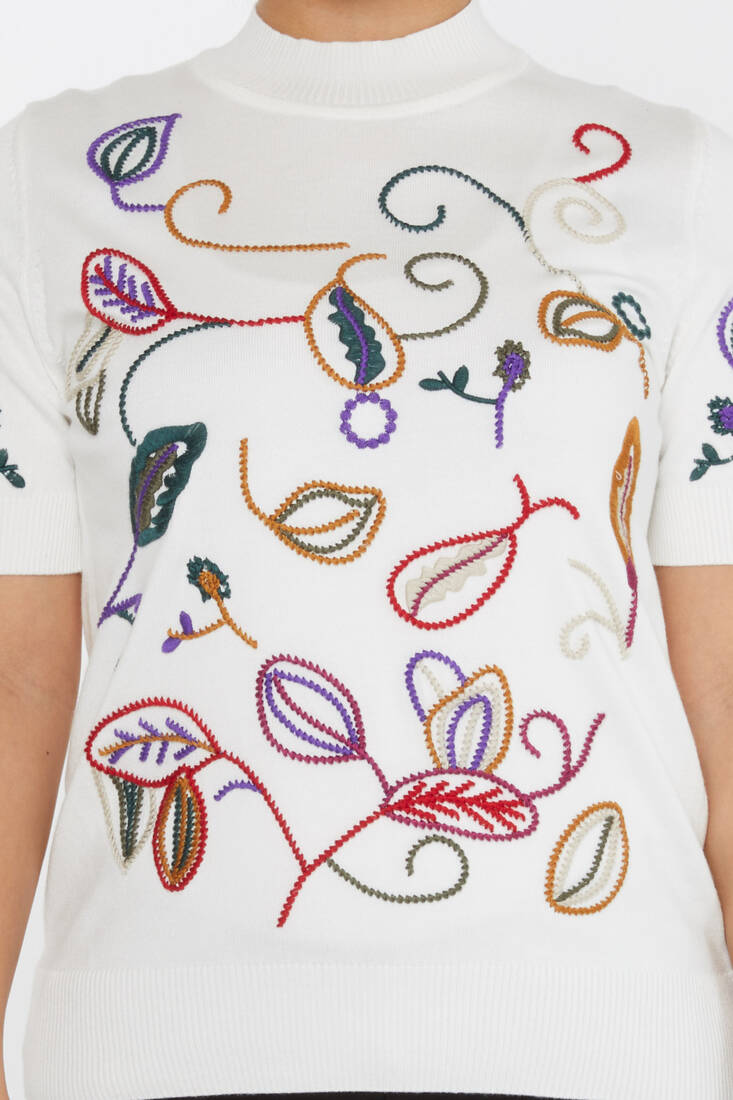 Kadın Triko Amerikan Model Nakışlı Ekru - 15844 | KAZEE Kadın Triko Amerikan Model Nakışlı Ekru - 15844 | KAZEE