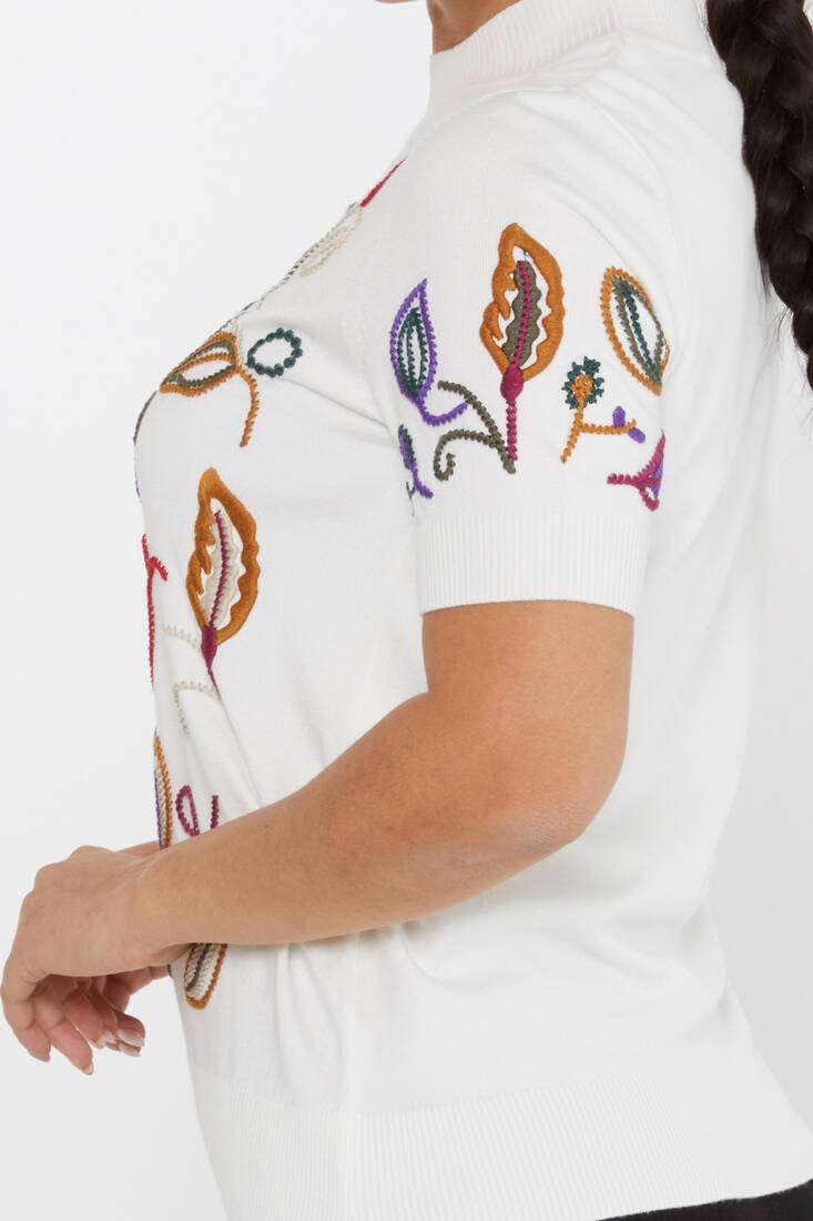 Kadın Triko Amerikan Model Nakışlı Ekru - 15844 | KAZEE Kadın Triko Amerikan Model Nakışlı Ekru - 15844 | KAZEE