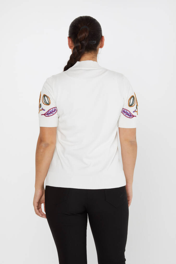 Kadın Triko Amerikan Model Nakışlı Ekru - 15844 | KAZEE Kadın Triko Amerikan Model Nakışlı Ekru - 15844 | KAZEE