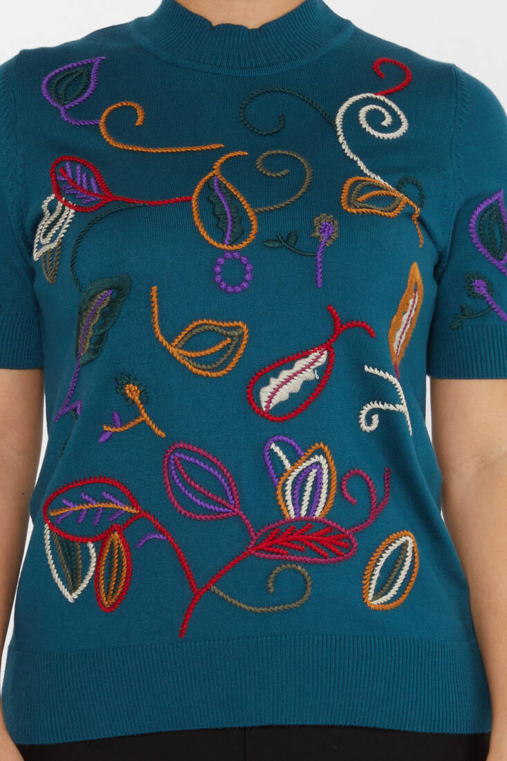 Kadın Triko Amerikan Model Nakışlı Petrol - 15844 | KAZEE Kadın Triko Amerikan Model Nakışlı Petrol - 15844 | KAZEE