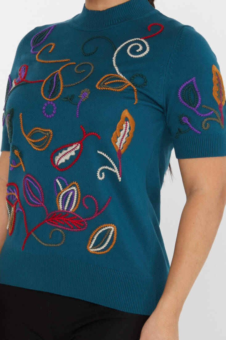 Kadın Triko Amerikan Model Nakışlı Petrol - 15844 | KAZEE Kadın Triko Amerikan Model Nakışlı Petrol - 15844 | KAZEE