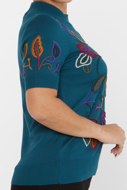 Kadın Triko Amerikan Model Nakışlı Petrol - 15844 | KAZEE - Thumbnail