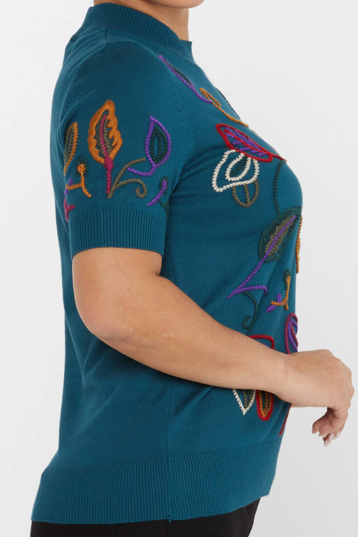 Kadın Triko Amerikan Model Nakışlı Petrol - 15844 | KAZEE Kadın Triko Amerikan Model Nakışlı Petrol - 15844 | KAZEE