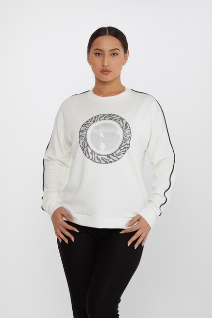 Kadın Sweatshirt Taş Detaylı Ekru - 2237 | KAZEE - Thumbnail