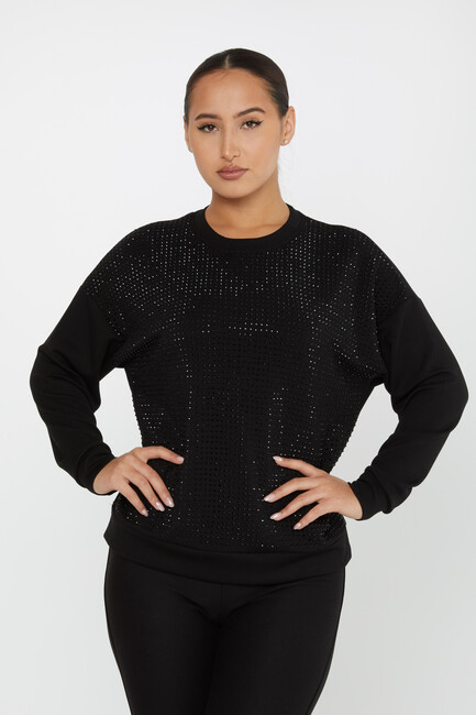 Kadın Sweatshirt Taş Detaylı Siyah - 2239 | KAZEE - Thumbnail