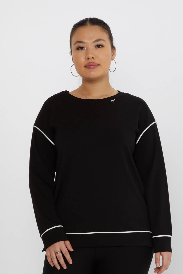 Kazee - Kadın Sweatshirt Yırtmaçlı Siyah - 17790 | KAZEE