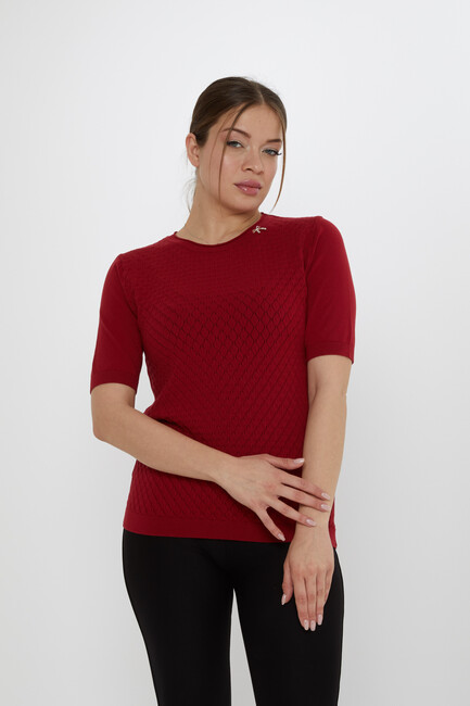 Kadın Triko Aksesuar Detaylı Bordo - 31815 | KAZEE - Thumbnail