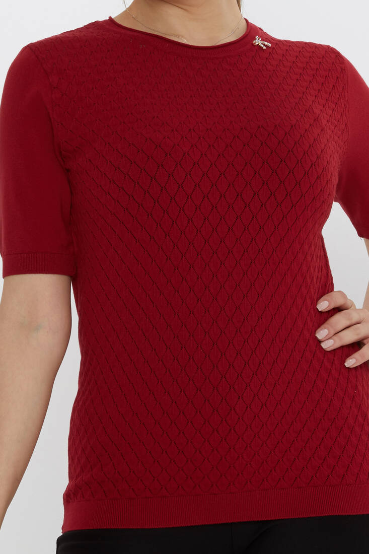 Kadın Triko Aksesuar Detaylı Bordo - 31815 | KAZEE