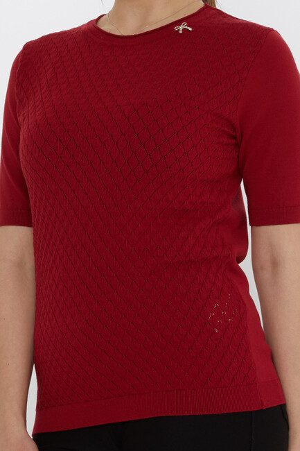 Kadın Triko Aksesuar Detaylı Bordo - 31815 | KAZEE - Thumbnail