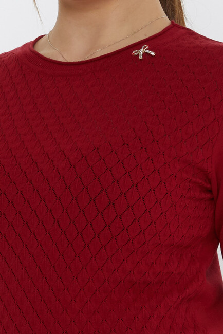 Kadın Triko Aksesuar Detaylı Bordo - 31815 | KAZEE - Thumbnail