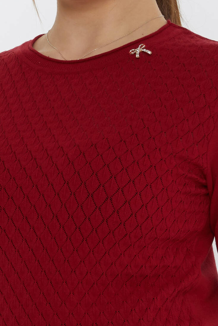 Kadın Triko Aksesuar Detaylı Bordo - 31815 | KAZEE