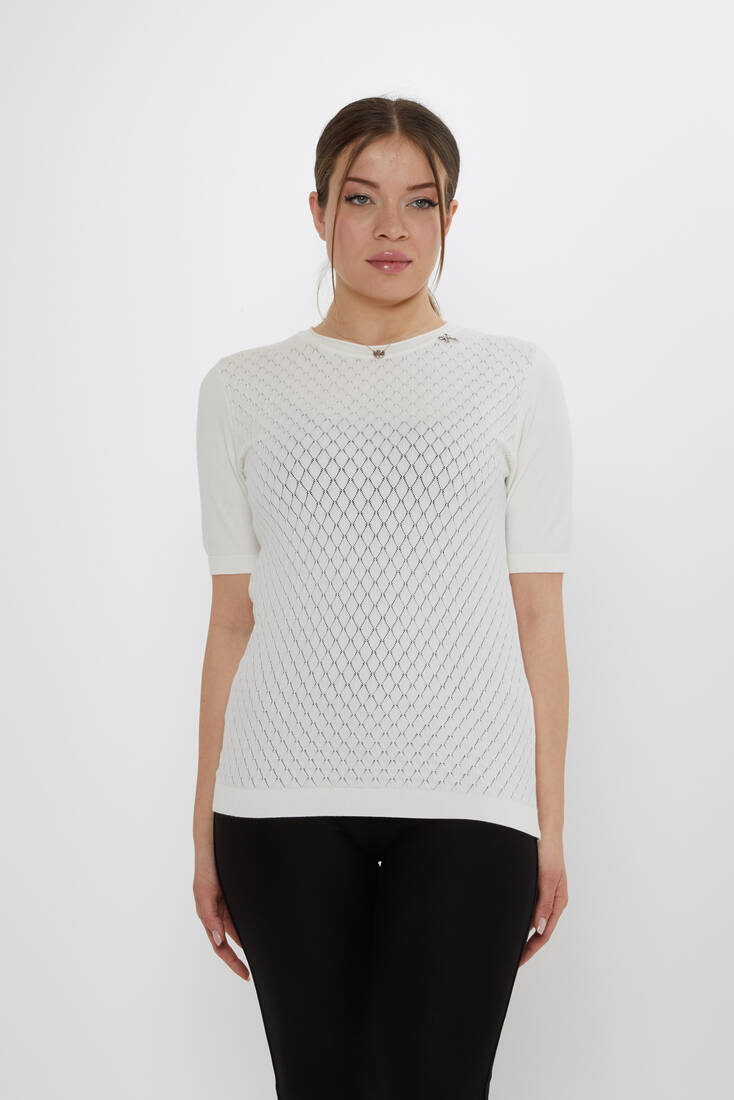 Kazee - Kadın Triko Aksesuar Detaylı Ekru - 31815 | KAZEE