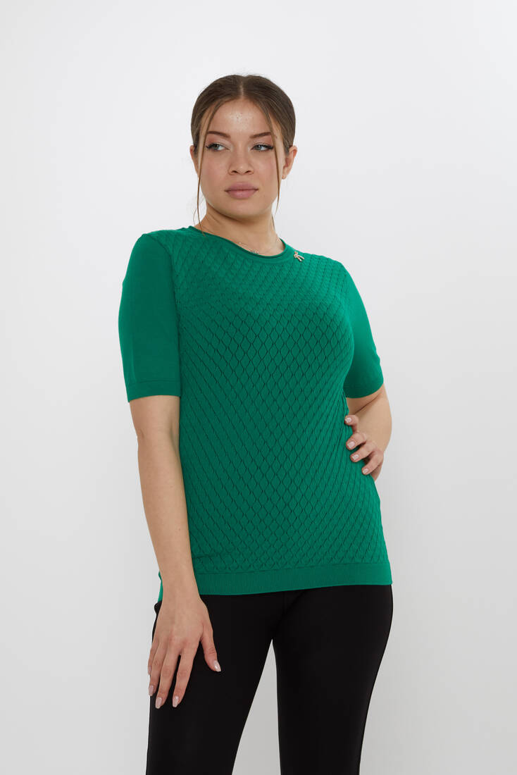 Kazee - Kadın Triko Aksesuar Detaylı Yeşil - 31815 | KAZEE