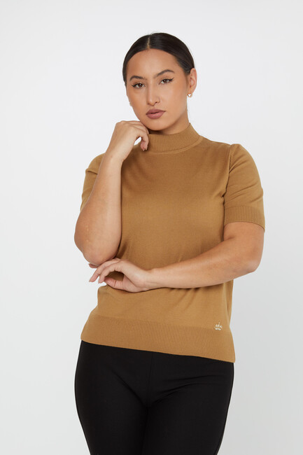 Kazee - Kadın Triko Amerikan Model Basic Camel - 14541 | KAZEE