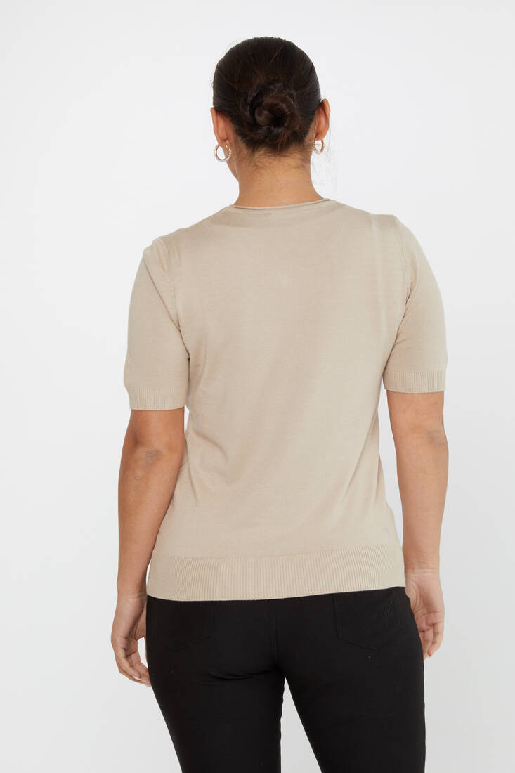 Kadın Triko Amerikan Model Basic Taş - 16271 | KAZEE Kadın Triko Amerikan Model Basic Taş - 16271 | KAZEE