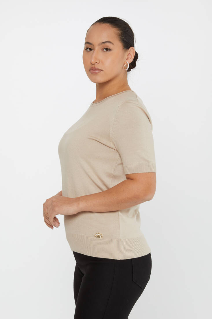 Kadın Triko Amerikan Model Basic Taş - 16271 | KAZEE Kadın Triko Amerikan Model Basic Taş - 16271 | KAZEE