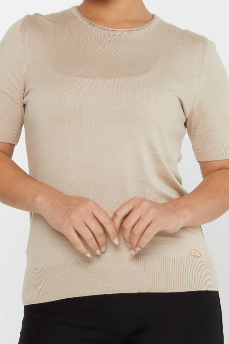 Kadın Triko Amerikan Model Basic Taş - 16271 | KAZEE Kadın Triko Amerikan Model Basic Taş - 16271 | KAZEE