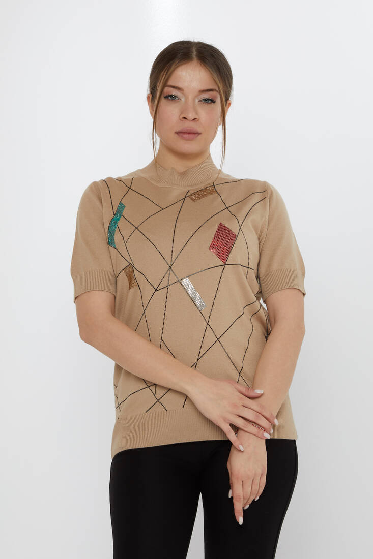 Kazee - Kadın Triko Amerikan Model Bej - 30078 | KAZEE