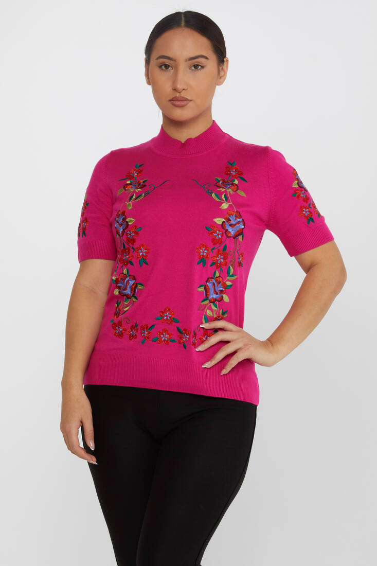 Kazee - Kadın Triko Amerikan Model Çiçek Desenli Fuşya - 15876 | KAZEE Kazee - Kadın Triko Amerikan Model Çiçek Desenli Fuşya - 15876 | KAZEE