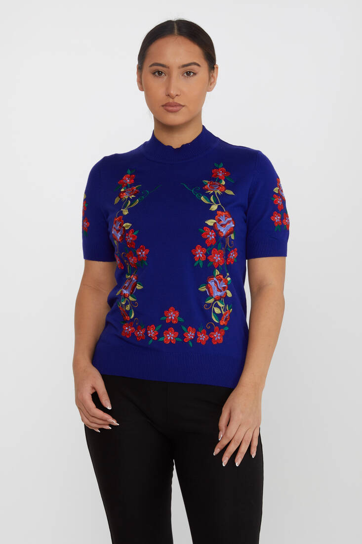 Kazee - Kadın Triko Amerikan Model Çiçek Desenli Saks - 15876 | KAZEE Kazee - Kadın Triko Amerikan Model Çiçek Desenli Saks - 15876 | KAZEE