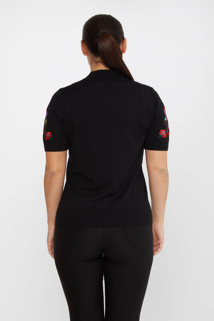 Kadın Triko Amerikan Model Çiçek Desenli Siyah - 15876 | KAZEE Kadın Triko Amerikan Model Çiçek Desenli Siyah - 15876 | KAZEE